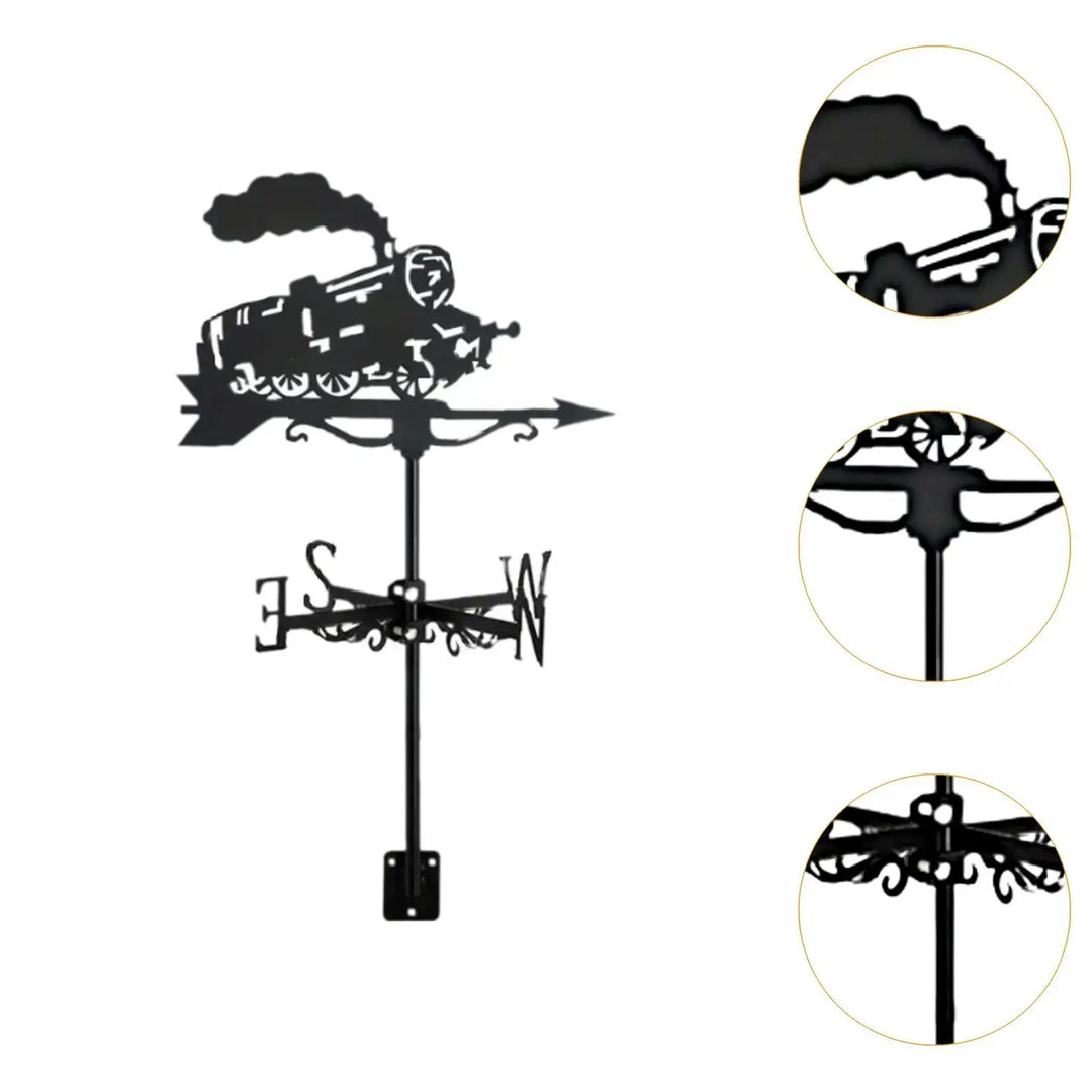 Train Metal Weathervane Wind Vane Iron Ornament Roof Mount Retro Weathercock Wind Direction, for Porch Deck Outdoor Yard Garden
