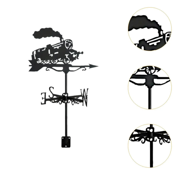 Train Metal Weathervane Wind Vane Iron Ornament Roof Mount Retro Weathercock Wind Direction, for Porch Deck Outdoor Yard Garden