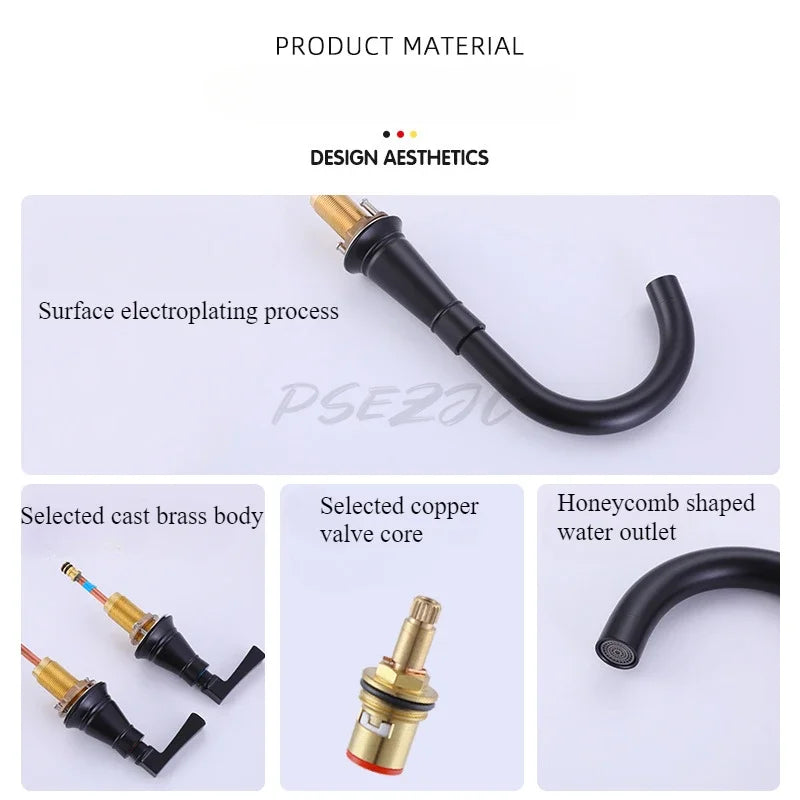 Basin Washbasin Faucet Dual Control for Hot and Cold Bathroom Household Countertop Basin Three Hole Faucet