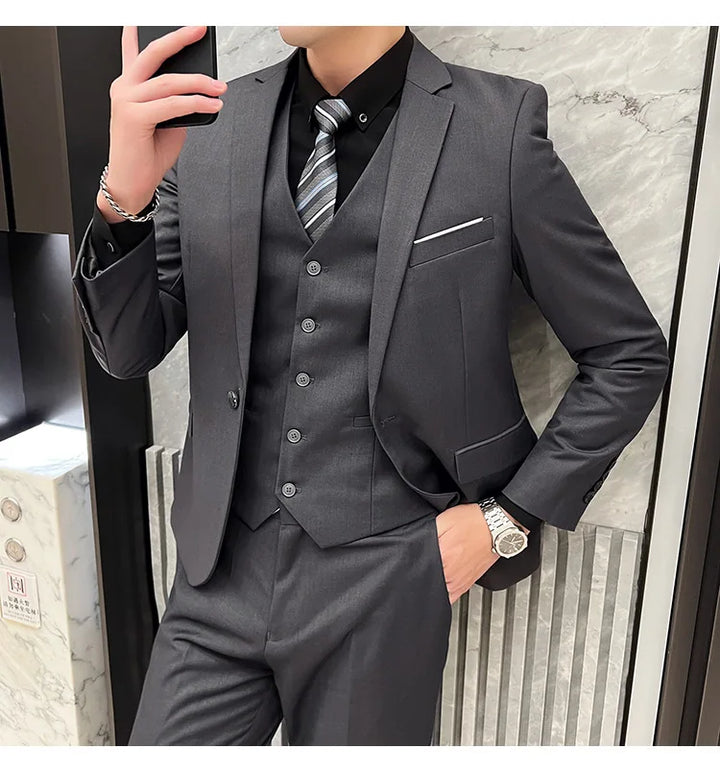 High Quality Business Casual Wedding (suit + Vest + Trousers) 2024 New Fashion Banquet Handsome Men's 3-piece Set  S-6XL