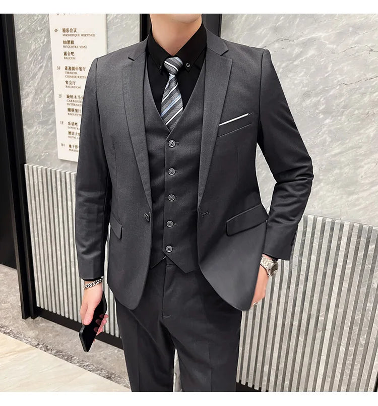 High Quality Business Casual Wedding (suit + Vest + Trousers) 2024 New Fashion Banquet Handsome Men's 3-piece Set  S-6XL
