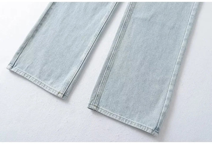 MiuKoMiYa Straight Leg Jeans For Women High Waist Gray Long Wide Denim Pants Vintage Blue Boyfriend Jeans