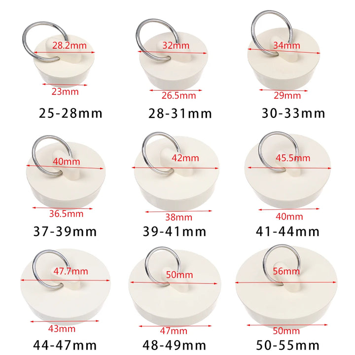 Kitchen Bathroom Water Sink Plug with Hanging Ring Round Rubber Bathtub Stopper Durable White Leakage-proof Sewer Drain Cover