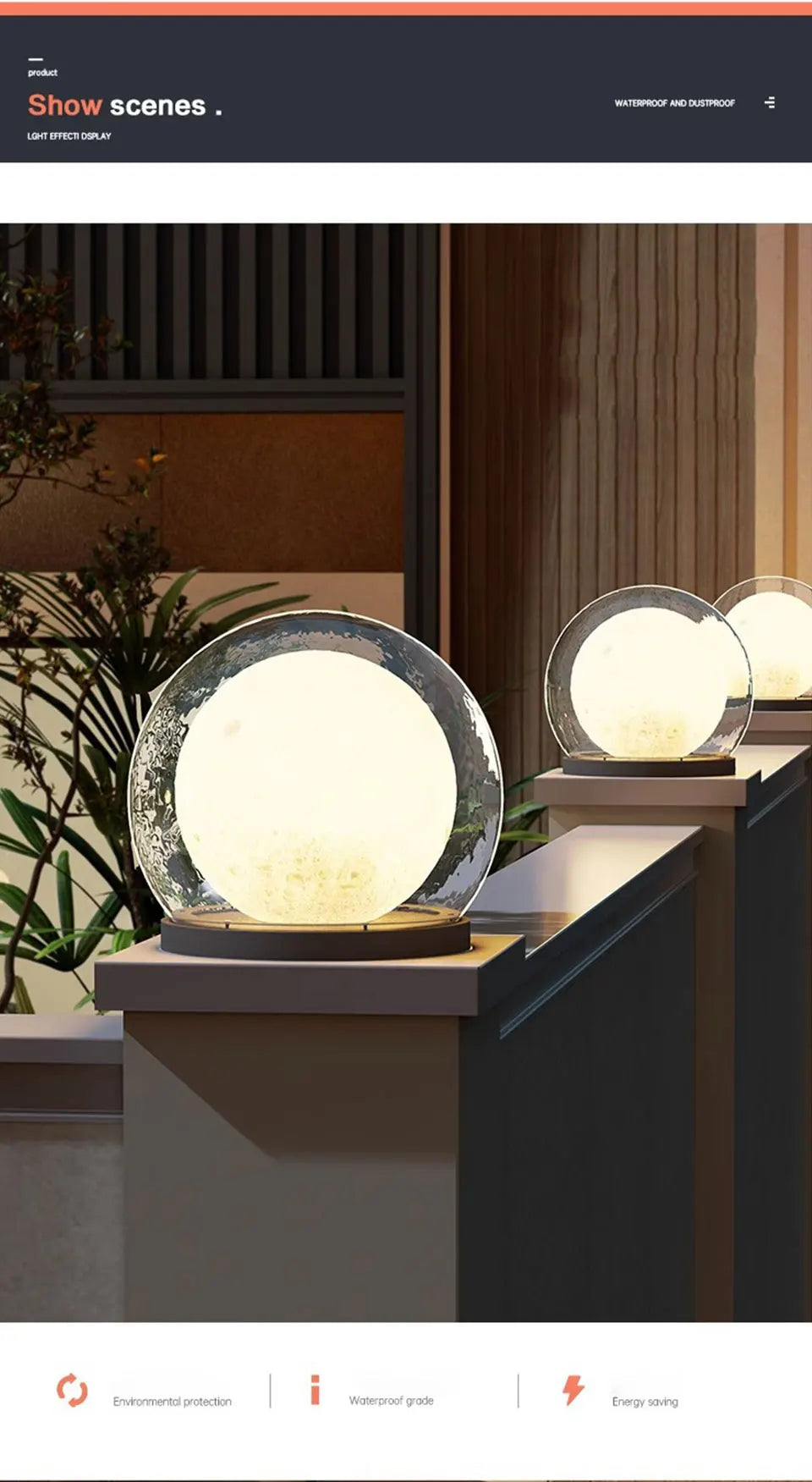 Creative Moon Pillar Lights Outdoor Waterproof LED Round Landscape  Garden, Courtyard Villa Lighting Fixture