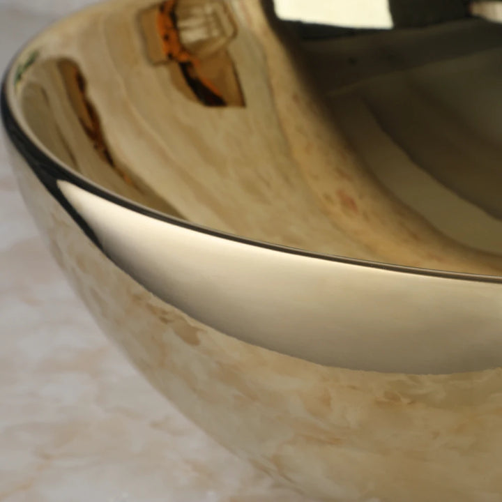 KEMAIDI Bathroom Vessel Sink 16 Inch Gold Ceramic Sink Bowl With Faucet Oval