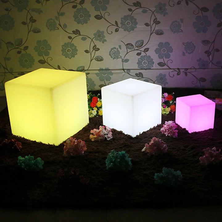 Battery Powered LED Glowing Cube Night Lights Remote 16 Colors Bar KTV Hotel Table Chair Lamps for Wedding Party Garden Decor