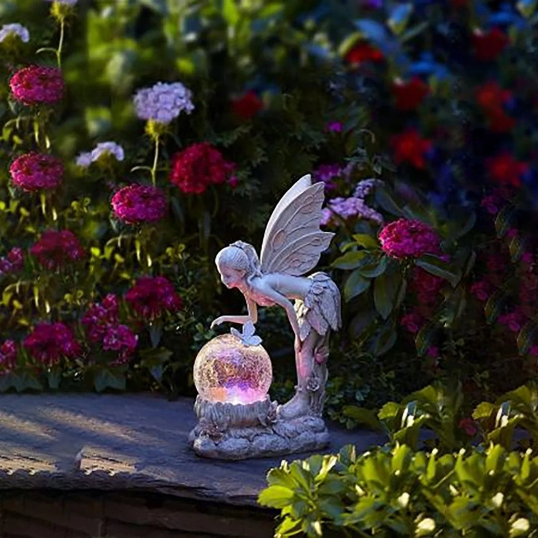 Fairy Garden Statue Solar Garden Decor Fairy Statue Outdoor with Glass Ball  Waterproof Outdoor Decor Suitable for Yard