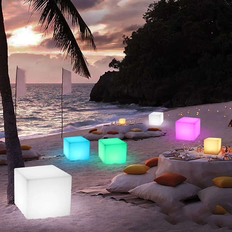 Battery Powered LED Glowing Cube Night Lights Remote 16 Colors Bar KTV Hotel Table Chair Lamps for Wedding Party Garden Decor