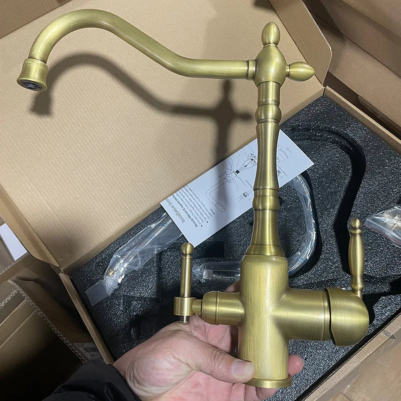 3 in 1 Kitchen Filter Faucet Pure Water 360 Rotation Kitchen sink Crane Dual Handle Dual Water Functions Mode Filter Mixer Taps