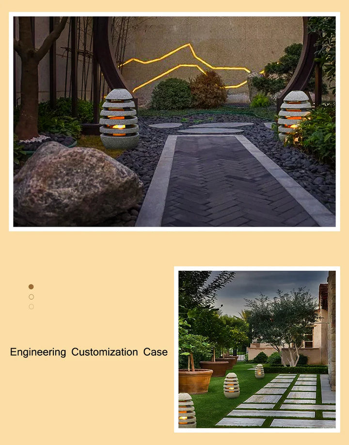 Japanese Style Zen Temple Outdoor Simulation Egg Light Garden Villa Courtyard Outdoor Waterproof Lamp Landscape Led Lawn Lamp