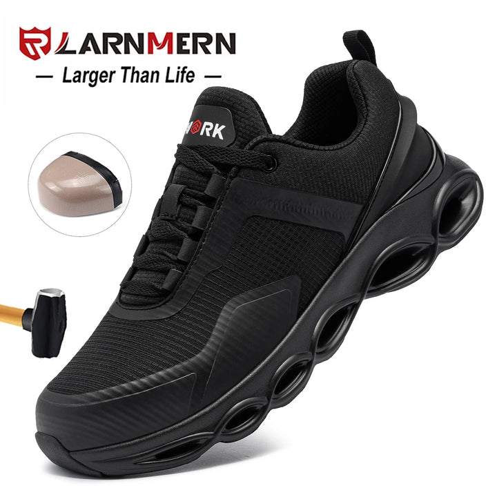 LARNMERN Men Safety Shoes Work Sneakers Steel Toe Shoes High Elasticity Shock Absorption Comfortable Shoe