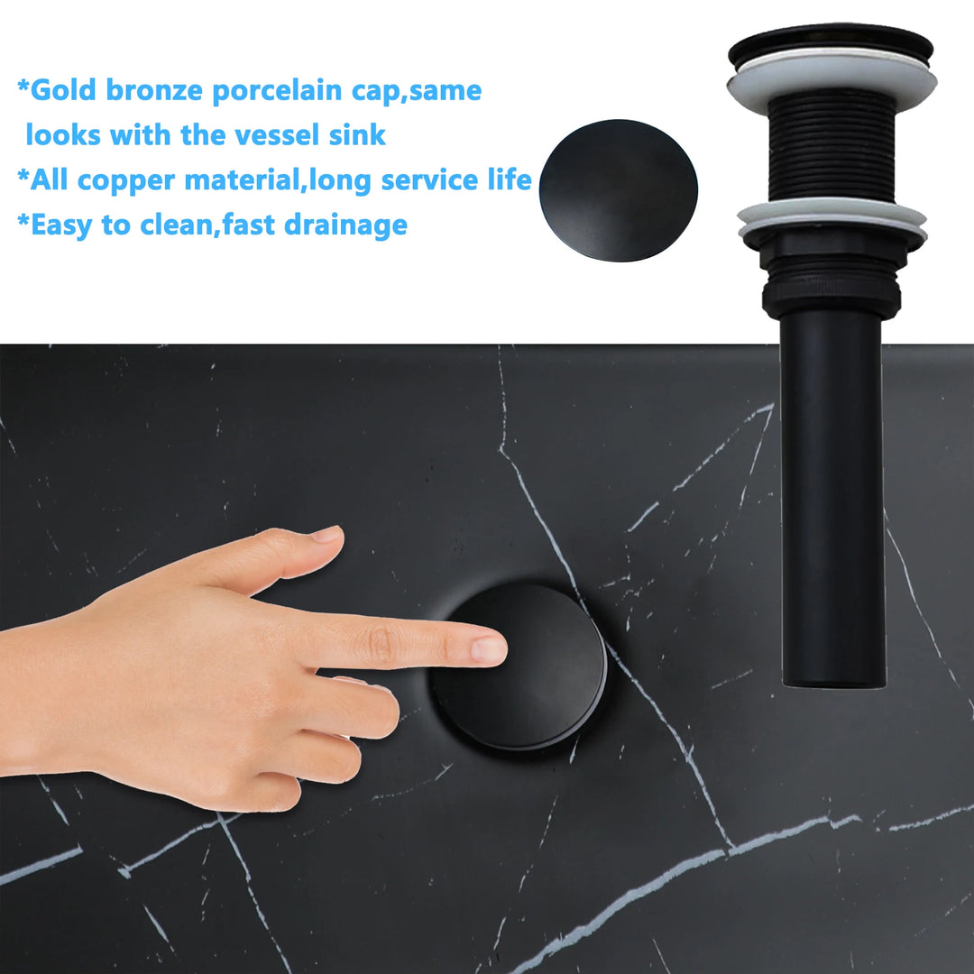 KEMAIDI Black Vanity Sink Rectangle Marble Bathroom Vessel Sink Above Counter Sinks for Bathrooms