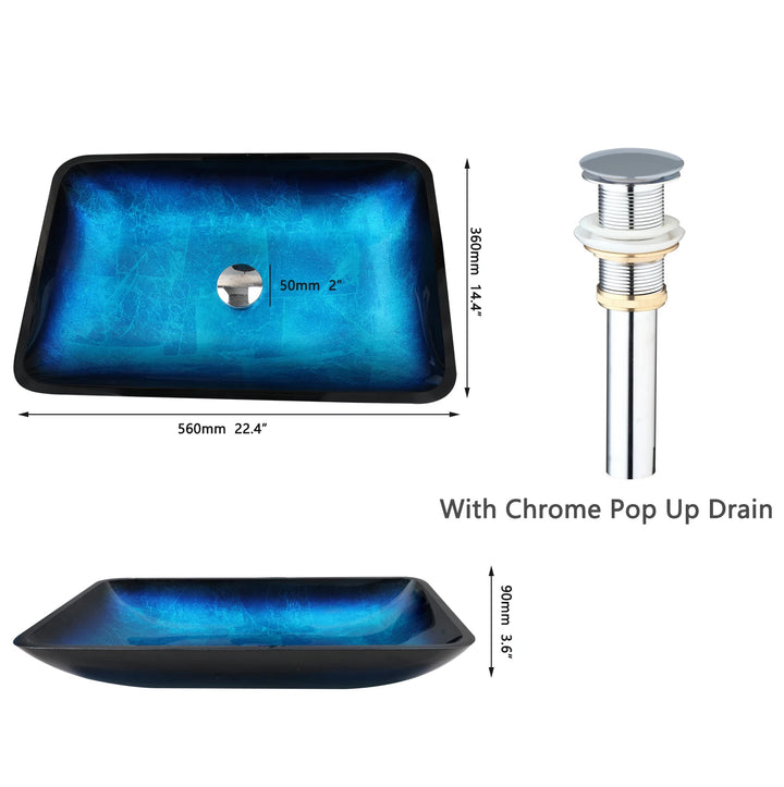 KEMAIDI Big Tempered Glass Basin Sink Washbasin Bathroom Vessel Sinks Counter Top Bowl Washroom Vessel Vanity Sink Faucet Set