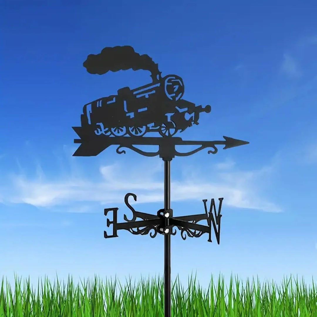 Train Metal Weathervane Wind Vane Iron Ornament Roof Mount Retro Weathercock Wind Direction, for Porch Deck Outdoor Yard Garden