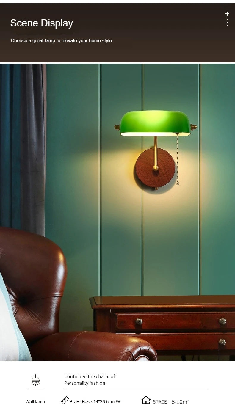 Retro Wall Lamp Entrance Courtyard Entrance Living Room Corridor Hotel Green Glass Cover Atmosphere Sconce