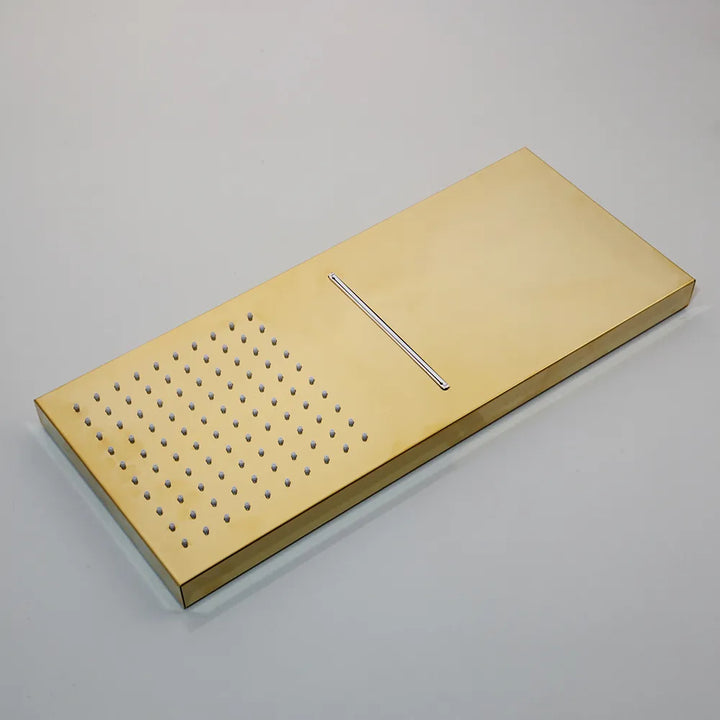 KEMAIDI Matte Black Shower Faucet Set Rectangular Dual-function Rainfall Shower Head with Handheld Sprayer Gold Shower Systerm