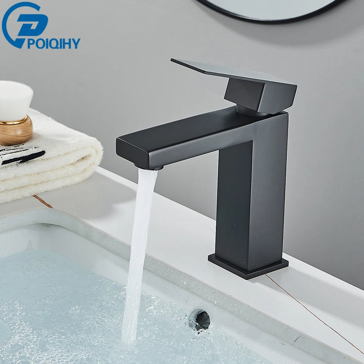 Brushed Nickel Basin Faucet Black Bathroom Faucet Deck Mounted Basin Sink Tap Mixer Hot & Cold Water Stainless Steel Faucet