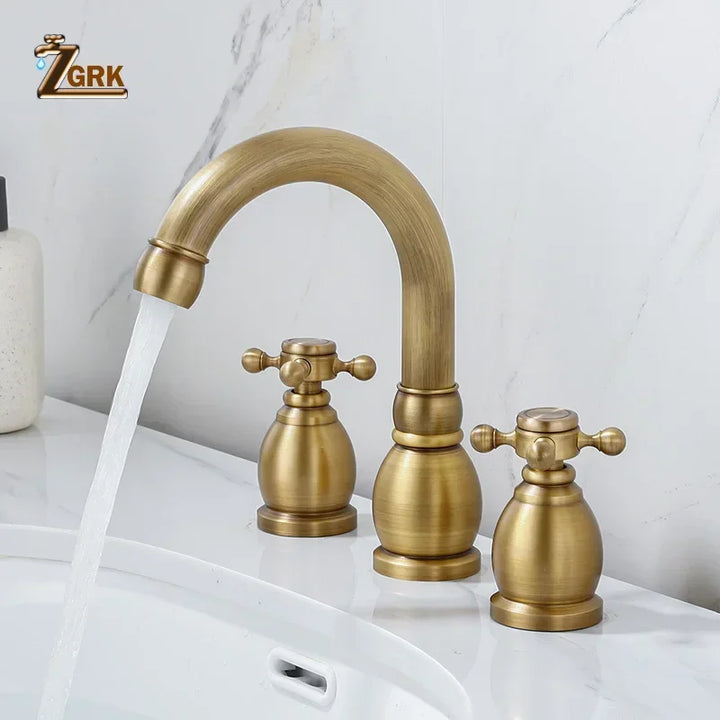 Brass Bathroom Faucet Set Dual Holder Three-hole Wash Basin Faucet Split Hot and Cold Water Sink Taps 5pc Black Tap