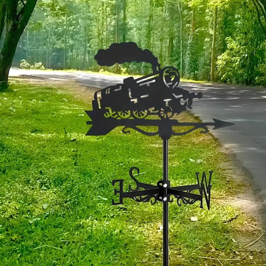 Train Metal Weathervane Wind Vane Iron Ornament Roof Mount Retro Weathercock Wind Direction, for Porch Deck Outdoor Yard Garden