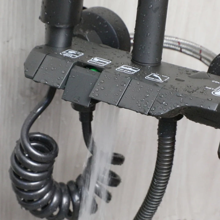 KEMAIDI Piano Key Shower Faucet Set Grey Shower System 4 Function Bathroom Rain Shower Combo Set Brass Bathtub Faucets Mixer