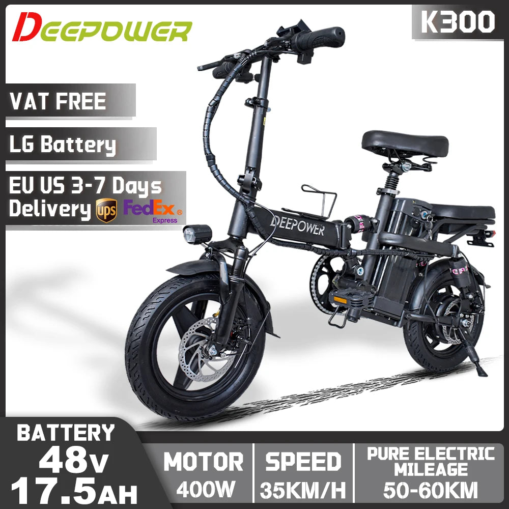 DEEPOWER K300 Electric Bike 400W 48V 30AH Adult Folding Electric Bicycle With Basket Mini Ebike for Urban Commuter Man Woman