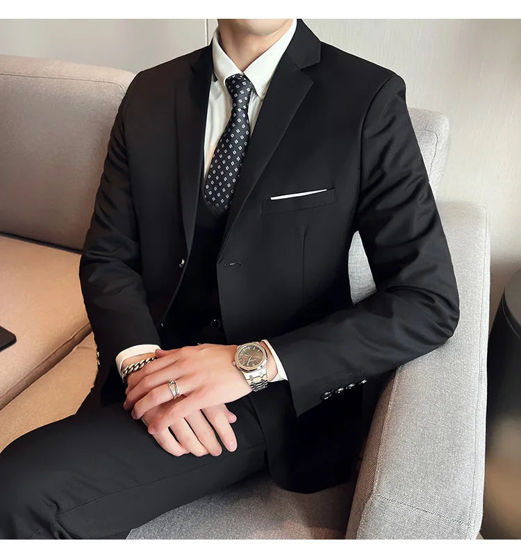 High Quality Business Casual Wedding (suit + Vest + Trousers) 2024 New Fashion Banquet Handsome Men's 3-piece Set  S-6XL