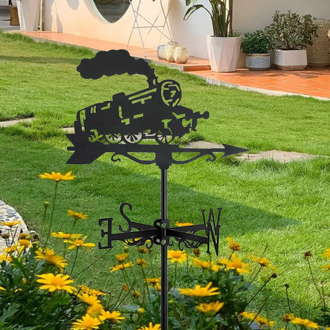 Train Metal Weathervane Wind Vane Iron Ornament Roof Mount Retro Weathercock Wind Direction, for Porch Deck Outdoor Yard Garden