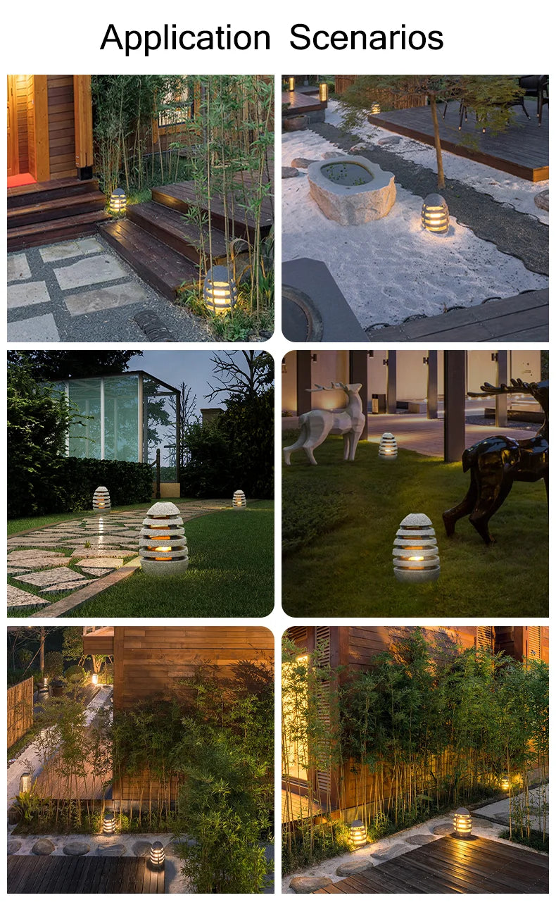 Japanese Style Zen Temple Outdoor Simulation Egg Light Garden Villa Courtyard Outdoor Waterproof Lamp Landscape Led Lawn Lamp