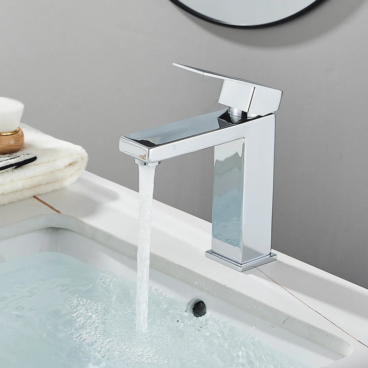 Brushed Nickel Basin Faucet Black Bathroom Faucet Deck Mounted Basin Sink Tap Mixer Hot & Cold Water Stainless Steel Faucet