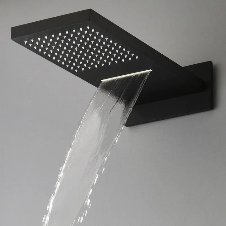 KEMAIDI Matte Black Shower Faucet Set Rectangular Dual-function Rainfall Shower Head with Handheld Sprayer Gold Shower Systerm