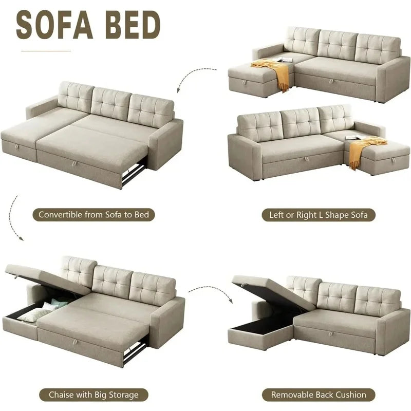 Convertible Sofa Bed with 3 Cushions, Breathable Fabric for Living Room, Apartments, and Offices Furniture.