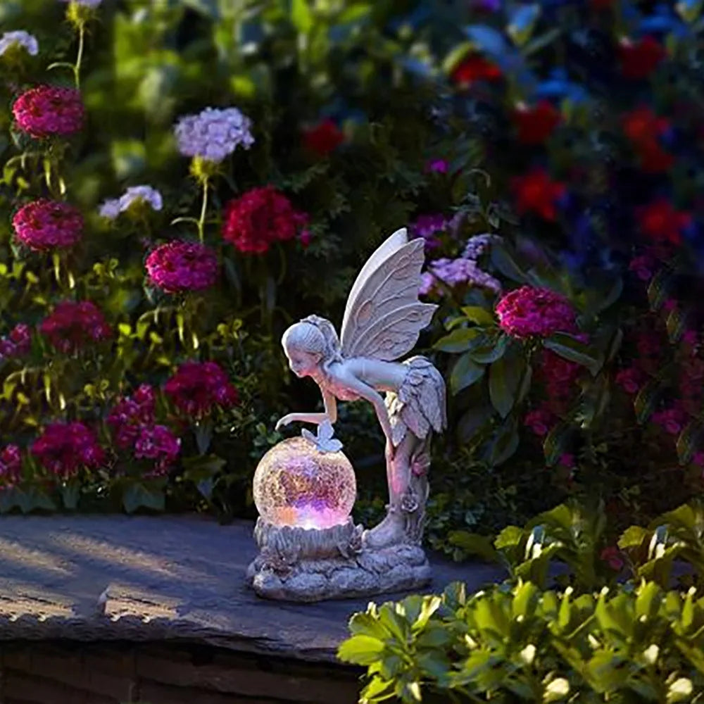 Fairy Garden Statue Solar Garden Decor Fairy Statue Outdoor with Glass Ball  Waterproof Outdoor Decor Suitable for Yard