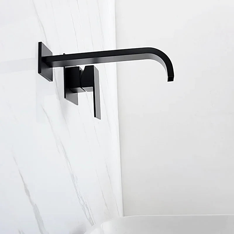 Matt Black & Chrome Brass Wall Mounted Basin Water Mixer Bathroom Quality Brass Single Handle Faucet Black Hot and Cold Tapware
