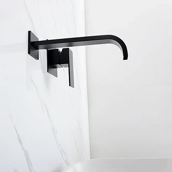 Matt Black & Chrome Brass Wall Mounted Basin Water Mixer Bathroom Quality Brass Single Handle Faucet Black Hot and Cold Tapware
