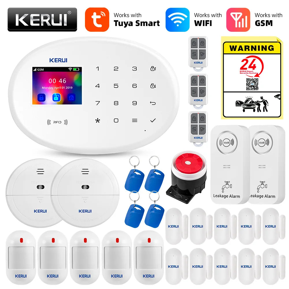 KERUI Tuya Smart WIFI GSM Alarm System Works With Alexa Home Security Wireless 433Mhz Burglar Alarm Door Window Sensor Detector