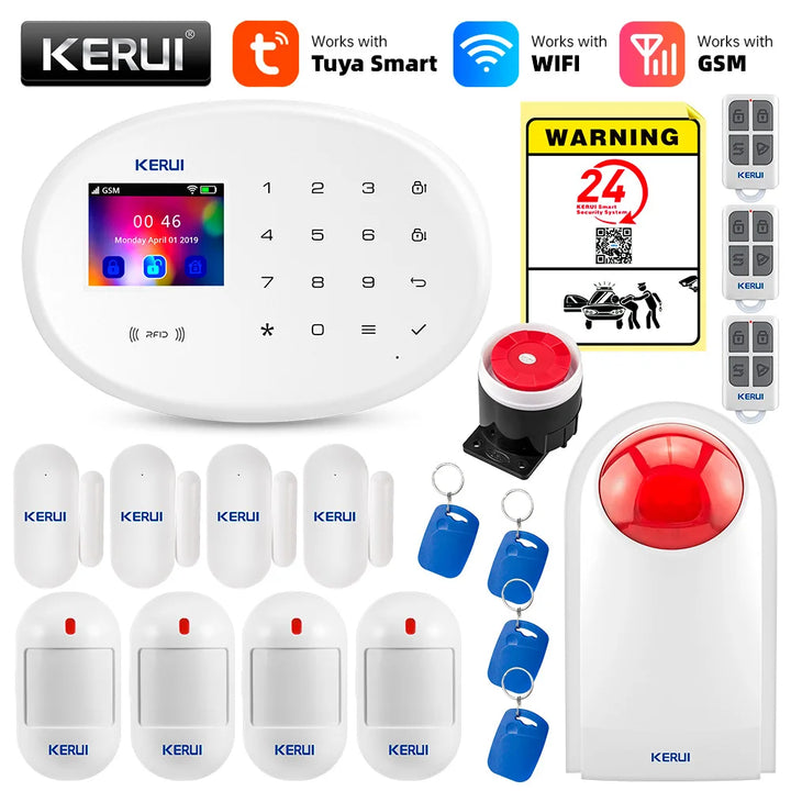 KERUI Tuya Smart WIFI GSM Alarm System Works With Alexa Home Security Wireless 433Mhz Burglar Alarm Door Window Sensor Detector