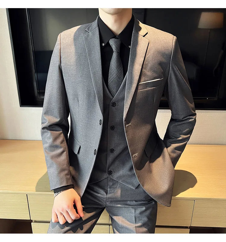 High Quality Business Casual Wedding (suit + Vest + Trousers) 2024 New Fashion Banquet Handsome Men's 3-piece Set  S-6XL