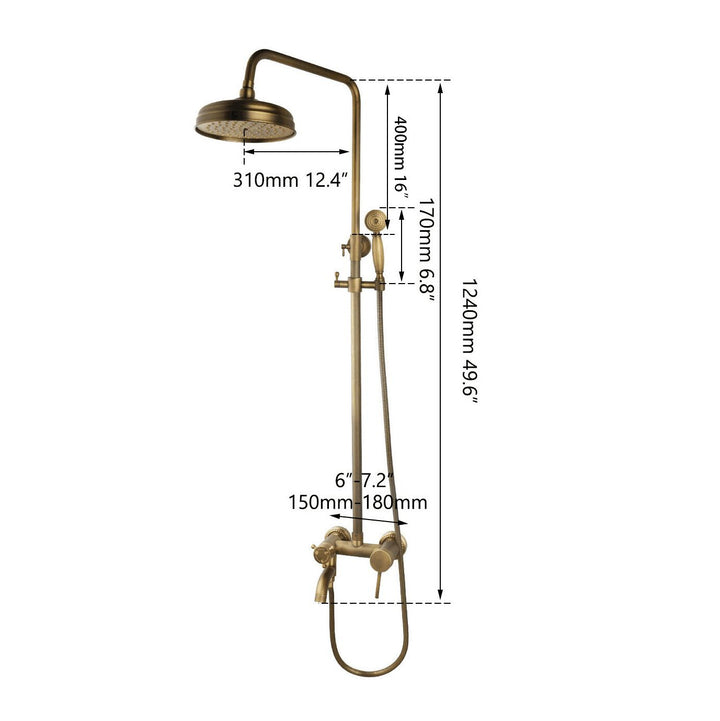 KEMAIDI Antique Brass Rainfall Bathroom Shower Set Shower Hand And Round Shower Hand Mixer Taps Double Handles