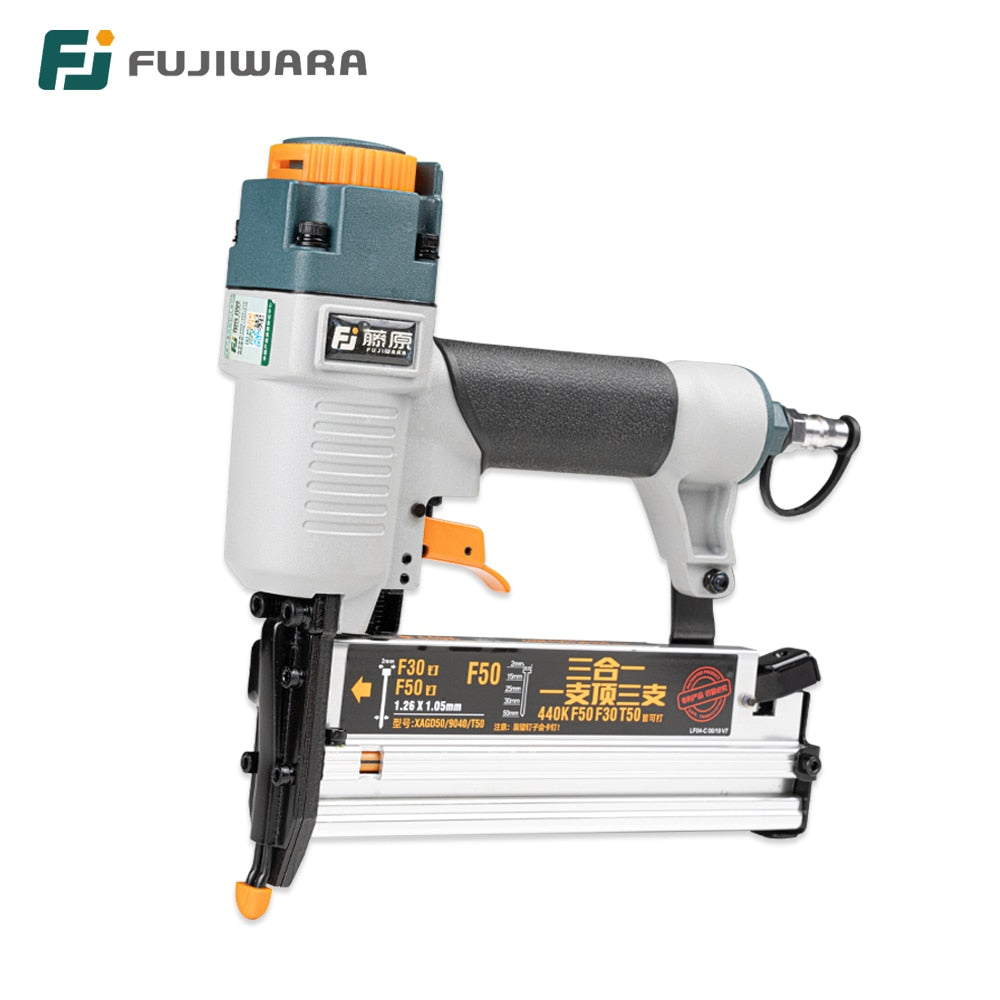 FUJIWARA 3-in-1 Carpenter Pneumatic Nail Gun 18Ga/20Ga Wood Air Stapler F10-F50, T20-T50, 440K Nails