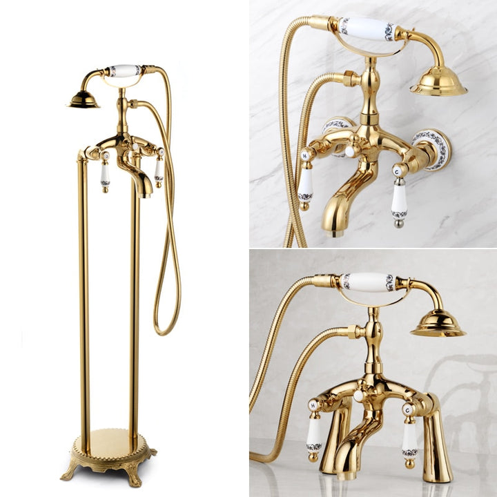 ELLEN Floor Stand Bathtub Faucets with Hand Shower Floor Standing Bath Tub Faucet Hot Cold Water Mixer Tap ELS9120