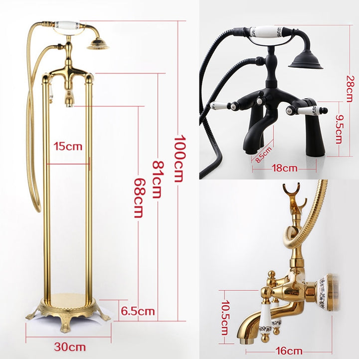 ELLEN Floor Stand Bathtub Faucets with Hand Shower Floor Standing Bath Tub Faucet Hot Cold Water Mixer Tap ELS9120
