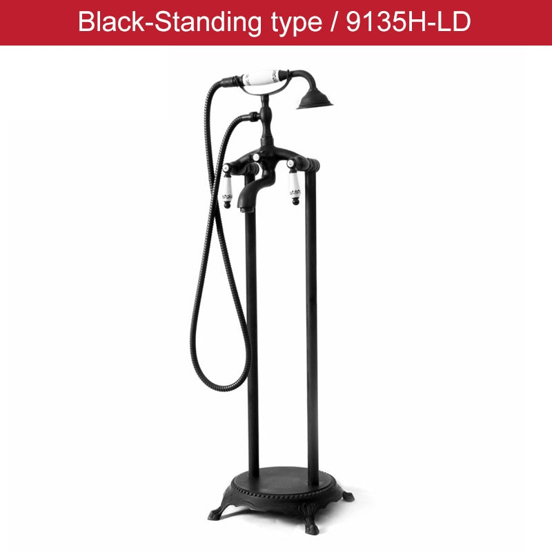 ELLEN Floor Stand Bathtub Faucets with Hand Shower Floor Standing Bath Tub Faucet Hot Cold Water Mixer Tap ELS9120