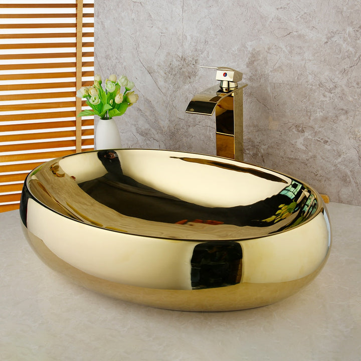 KEMAIDI  Golden Luxury Ceramic Washbasin Combine Mixer Faucets Set