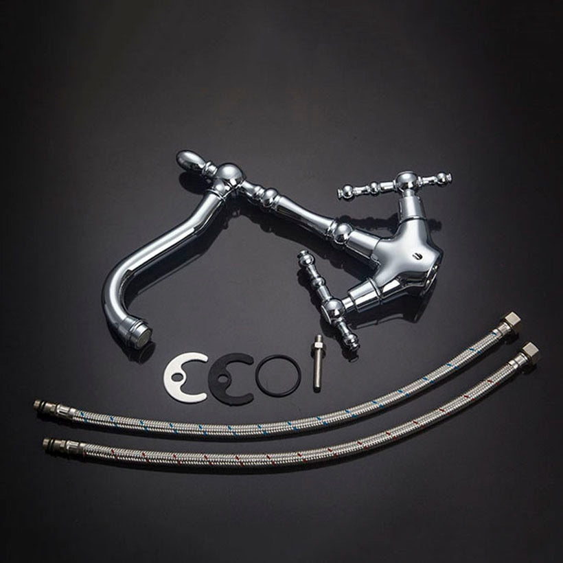 KEMAIDI Bathroom Faucet Polished Chrome 2 Handles Swivel Hot And Cold Mixer Tap Brass Basin Faucet Bathroom Sink Mixer