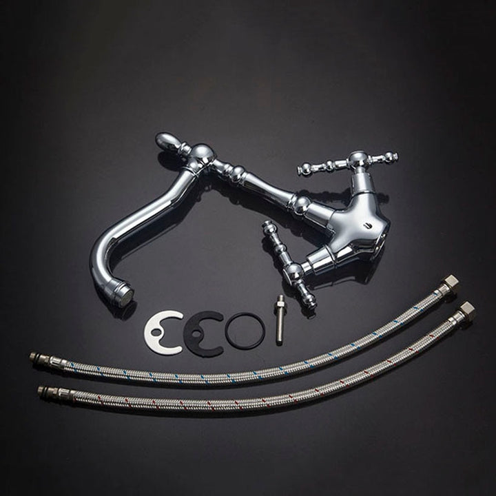 KEMAIDI Bathroom Faucet Polished Chrome 2 Handles Swivel Hot And Cold Mixer Tap Brass Basin Faucet Bathroom Sink Mixer