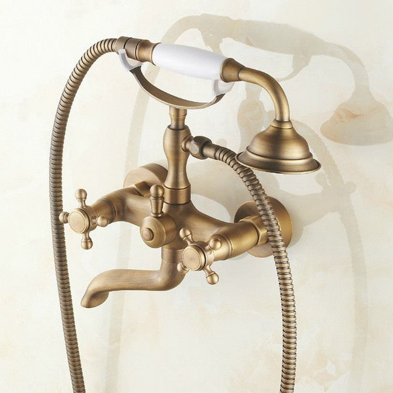 Brass Bathroom Bath Faucet Mixer Porcelain Tap Wall Mounted Hand Held Shower Head Kit Shower Faucet Sets