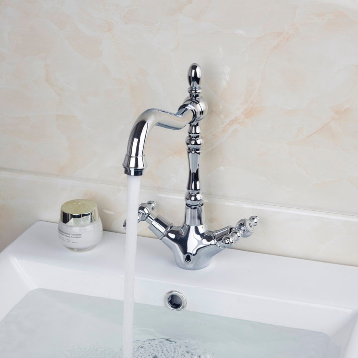 KEMAIDI Bathroom Faucet Polished Chrome 2 Handles Swivel Hot And Cold Mixer Tap Brass Basin Faucet Bathroom Sink Mixer
