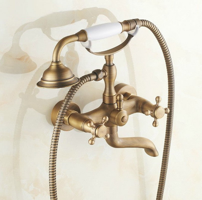 Brass Bathroom Bath Faucet Mixer Porcelain Tap Wall Mounted Hand Held Shower Head Kit Shower Faucet Sets