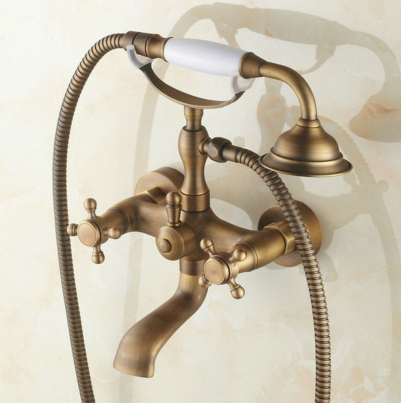 Brass Bathroom Bath Faucet Mixer Porcelain Tap Wall Mounted Hand Held Shower Head Kit Shower Faucet Sets
