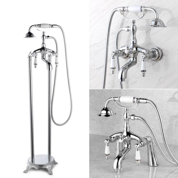 ELLEN Floor Stand Bathtub Faucets with Hand Shower Floor Standing Bath Tub Faucet Hot Cold Water Mixer Tap ELS9120